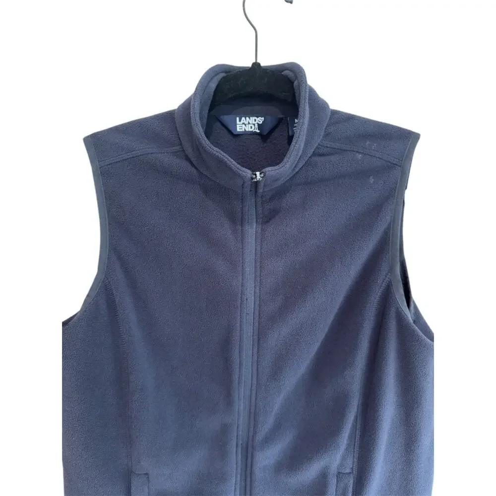 Lands’ End Navy Fleece Vest Golf Travel Layer Zip Pockets Women’s M